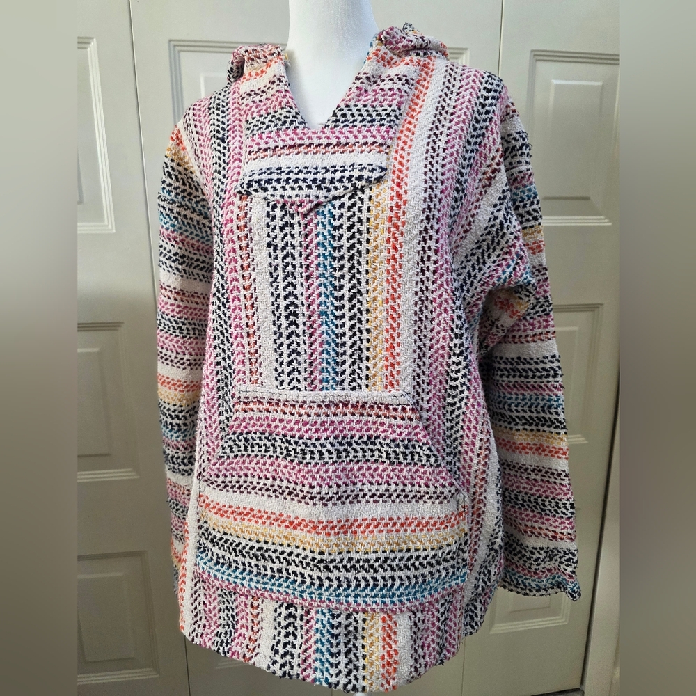 Mexican poncho hoodie drug rug Multi Colored women’s Large Unisex